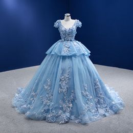 新しいプラスサイズの花嫁Quinceanera Dress Blue Lace Appiques Beaded Crystals Mother of Groom Dresses