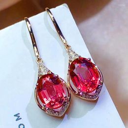 Stud Earrings Fashion Temperament Plated 18K Rose Gold Red Imitation Tourmaline Female