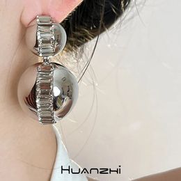 Stud Zircon Balloon Mirror Metal Drop Earrings for Women Girl Trendy Exaggerated Simple Luxury Party Jewellery HUANZHI 2023 231127