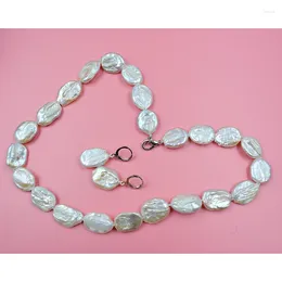 Necklace Earrings Set 15MM Natural White Baroque Pearl Necklace/Earring 18"
