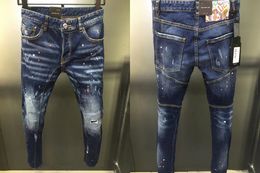 New Men Jeans Hole Light Blue Dark gray Italy Brand Man Long Pants Trousers Streetwear denim Skinny Slim Straight Biker Jean for D2 Top quality 28-38 Size A2221