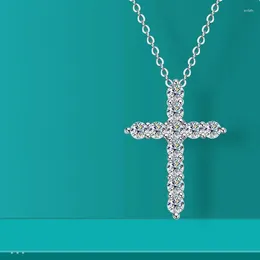 Pendants Full Moissanite Cross Pendant Necklace Original 925 Sterling Sliver Chain Plated 18k White Gold Fine For Women