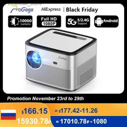 Projectors ProGaga PG550W Projector Auto Focus Full HD 1080P Projector PG550 for 4K 10000Lumens 5G WiFi Android Home Theatre Cinema Beamer Q231128