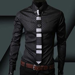 Men's Dress Shirts New Argyle luxury men's shirt Business Style Slim Soft Comfort Slim Fit Styles Long Sleeve Casual Dress Shirt Gift For Men good P230427