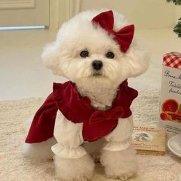 Dresses Sweet Princess Dress For Little Dog Autumn Winter Pet Dog Clothes Corduroy Bow Tie Strap Dress Yorkshire Pet Clothing Ropa Perro
