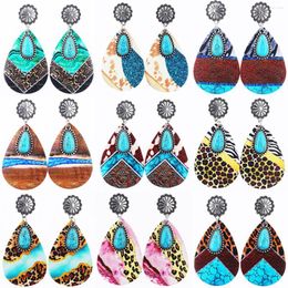 Dangle Earrings Arrivals Natural Turquoise Stone Metal Pendant Leather Retro Western Animal Print Teardrop Earring For Women