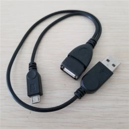 10pcs/lot USB Type A Female to USB Type A Male and Micro USB Male Splitter OTG Data Extension Cable 30+20cm