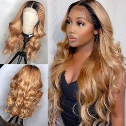 Lace Wigs 1B/27 Wavy Front Human Hair Ombre Honey Blonde Wig For Women Peruvian Remy Closure Glueless 180%