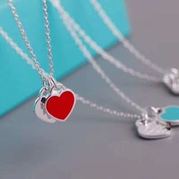 tiffanyany 925 Enamel Love Necklace Heart Red Blue Pink Tricolor Heart Shaped Collar Chain Women's Jewelry