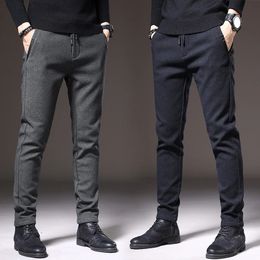 Men's Pants Brand Autumn Winter Brushed Fabric Casual Pants Men Thick Business Work Slim Cotton Black Grey Trousers Male 231127