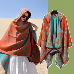 Scarves Fashion Cashmere Winter Warm Ponchos For Women Hooded Shawl Thicken Capes Wrap Blanket Floral Pashmina Female Bufanda Mujer