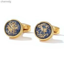 Cuff Links Men's Cufflinks New Luxury Colourful Pattern Round Golden French Shirts Cuff Links Men Business Banquet Wedding Accessories Gifts YQ231128