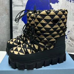 With Box women Letter P Moons Boot Snow Boot Nylon Martin Plaque Ankle Ski Slip Round Luxury Designer Lace Up Shoes888