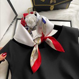 Scarves 100 Nature Square Silk Neckerchief Hangzhou Silk Kerchief Wraps for Ladies Printed Bandana Real Satin Silk Square Neck Scarf J230428
