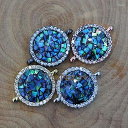 Pendant Necklaces Wholesale Abalone Stone Jewellery Shimmer Cz Paved Tiny Round Double Bails Connectors DIY Making In 13.5 Mm PC6897