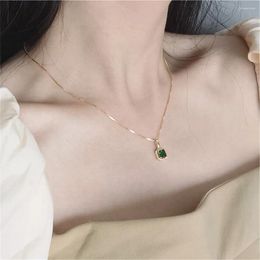Pendants Hand-made Green Zircon Pendant Necklace Retro Elegant Clavicle Chain 925 Sterling Silver Simple Temperament Female Jewellery