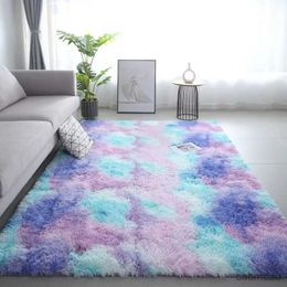 Carpets Tie-dye gradient plush carpet Modern Nordic living room sofa coffee table washable fluffy soft carpet covering girls bedroom