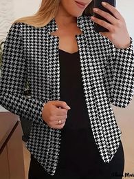 Women's Suits Autumn Winter Elegant Geometric Printing Blazer Coats Womens Suit Collar Long Sleeve Slim Fit Tops Women
