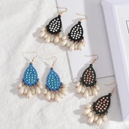 Dangle Earrings Trendy Elegant Sequins Inlaid Wood Water Drop Pearl Tassel For Women Wedding Party Jewelry Accessory Gift