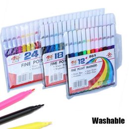 12pcsWatercolor Brush 12/18/24 Coloured Water Colour Drawing Pen Colour Fine Point Felt Tip Marker Pens for Children Student DIY Scrapbook Art Supplies P230427