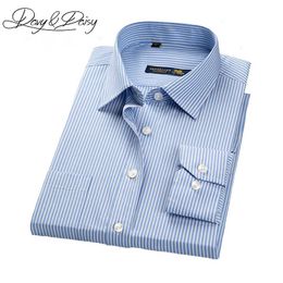 Men's Dress Shirts DAVYDAISY High Quality Formal Shirt Men Autumn Slim Fit Social Solid Striped Dress Business Men Long Sleeve Shirts 4XL DS-130 P230427