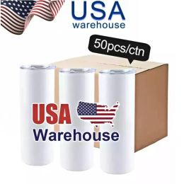 USA/CA Warehouse 20 Oz Sublimation Tumblers Rostfritt stål Dubbelväggisolerade kaffemuggar Vita raka tomma vattenflaskor TT0428