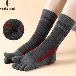 Men's Socks 5 Pairs Man Sport Toe Terry Long Cotton Compression Towel Bottom Bike Run Outdoor Basketball Finger Calf Damping