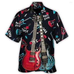 Men's Casual Shirts 3D Music Guitar Cool High Street Men's Hawaiian Shirt Cuban Collar For Men 2023 Summer Designer Fashion Short Sleeve