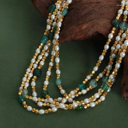 Pendant Necklaces Women Natural Freshwater Pearl Necklace Green Stone Jewelry Accessories Gold Plated Beaded Chain Girl Gift Sale