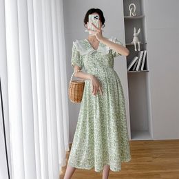 Maternity Dresses Maternity Dresses Elegant Fresh Floral Summer Clothes For Pregnant Women Loose Slim Turn Collar Cute Pregnancy Vestidos M-XXL 230428