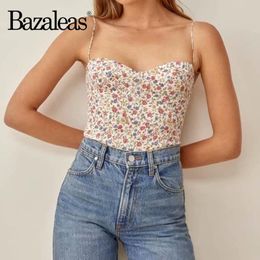 T-Shirt Bazaleas Fashion szyfonowa kolorowy kwiatowy tunika z nadrukiem Top lato dopasuj paski Spaghetti kobiety Camis Vintage Slim Top da