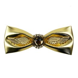 Neck Ties Luxury Men''s Bow Ties for Wedding High Quality PU Leather Metal Golden Bowtie Club Banquet Butterfly Tie with Gift Box 231128