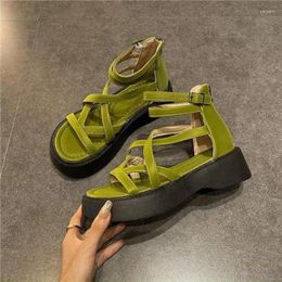 Dress Shoes Spring And Summer Thick-sed Sandals Net Red Fashion Fairy Style Side Empty Open Toe Buckle Strap Women's Beach