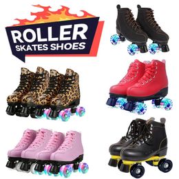Inline Roller Skates Shoes Skating Quad Adult Double Row Patins Sliding Sneaker Beginner Microfiber Leather 231128