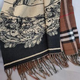 Scarves Women's Wool Shawl Scarf Plaid Double-Sided Printed Knit Winter 2023 Fashion Warmth And Outerwear