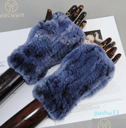 Fingerless Gloves Arrival Women Knit Fur Mitten Girls Real Genuine Knitted Rabbit Mittens Winter Warm Drop Delivery Fashion Dhnmi