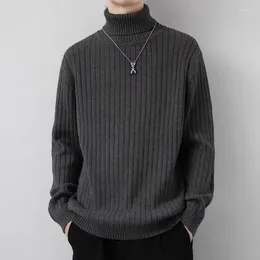 Men's Sweaters Korean Men Turtleneck Pullover Sweater Thicked Warm Simple Fit Knitwear Autumn Winter Solid Male Striped Print Street Jumper