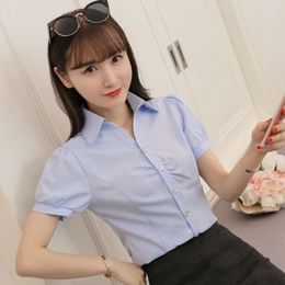 Women's Blouses Shirts Large Size 5XL Summer Women Office Lady Formal Party Short Sleeve Slim Collar Blouse Casual Solid White Shirt Summer Tops 230428