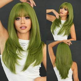 Synthetic Wigs Vanilla Green Layered Wig St. Peter's Park Women's Party Wig Long Straight Hair Synthetic Fiber Head Set