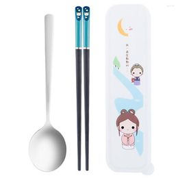 Dinnerware Sets 3Pcs Spoon Chopsticks Portable Cutlery Pull Box Stainless Steel Set Creative Student Travel Camping Kitchen Tableware