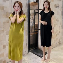 Maternity Dresses Maternity Dress Summer Thin Cool Knitted Sweet Casual Loose Straight Clothes for Pregnant Women Elegant Pregnancy 230428