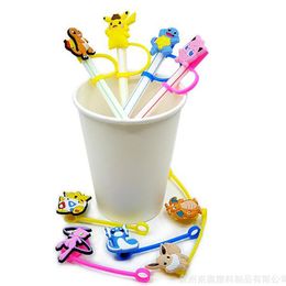 moq 50pcs anime straw toppers pvc cartoon straw dust plug decoration accessories party gift 8mm