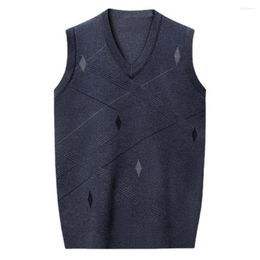 Men's Vests V-neck Sweater Vest Sleeveless Knitted Geometric Print V Neck Warm Stylish For Fall