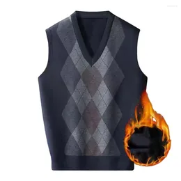 Men's Vests Sleeveless Men Vest Stylish Rhombus Print V-neck Sweater Warm Soft Fashionable Mid-length Knitted For Fall