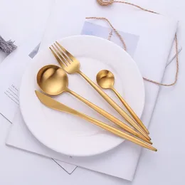 Dinnerware Sets Cutlery Set Stainless Knife Fork Spoon Flatware Tableware Gold Gift Box Portable Dishwasher Kitchenware