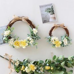 Decorative Flowers Artificial Flower Plant Succulents Wreath Nordic Rattan Circle Simulation Garland Pendant Wedding Wall Home Door Hanging