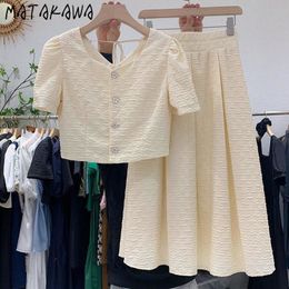 Two Piece Dress Matakawa Spring Summer Two Piece Set for Women Solid Korean Fashion Skirts Sets Elegant Vintage Conjuntos Feminino Elegante 230428
