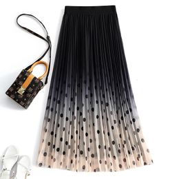 Skirts Gradient mesh half-body skirt female spring and summer ins fashion high waist long section A word polka dot pleated skirt 230428