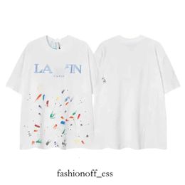 Men's T-shirts Lanvin Trendy Dept Loose and Women's Beige Speckled Embroidery Short Sleeves Fashion Lanvin Shirt 33 140 149