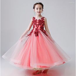 Girl Dresses Red Tulle Flower Lace Applique Sleeveless Kids Birthday Party Pageant Gowns First Communion Elegant